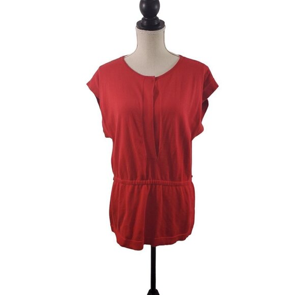 Anne Klein Women’s Red Round Neck Short Sleeve Elastic Waist Blouse Size Large - Picture 9 of 16